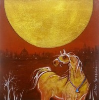 Shan Amrohvi, 08 x 08 inch, Oil on Canvas, Horse Painting, AC-SA-083